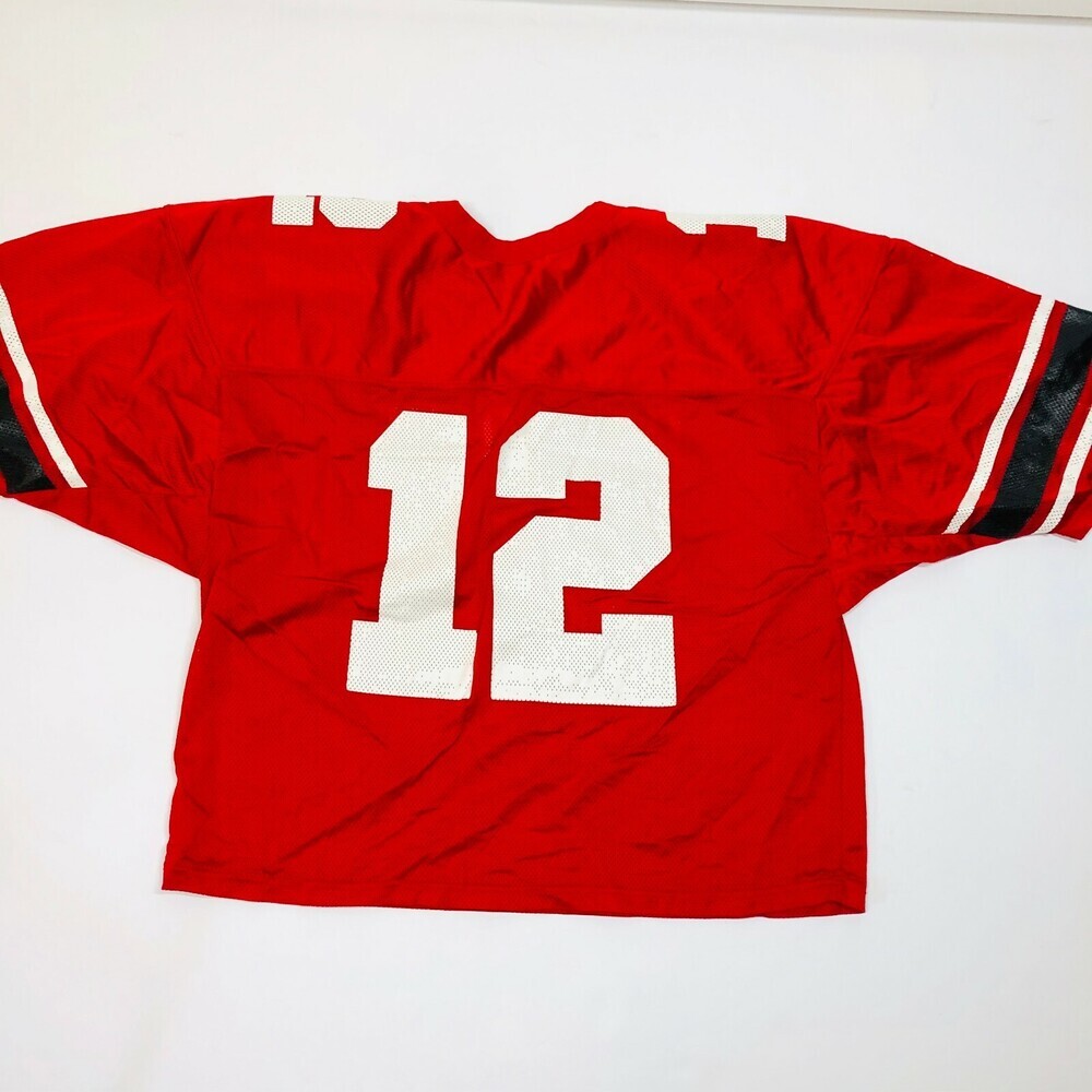 Vintage Russell Athletics Red Nylon Falcons 12 Football Jersey Size XL USA Michi - Picture 4 of 5